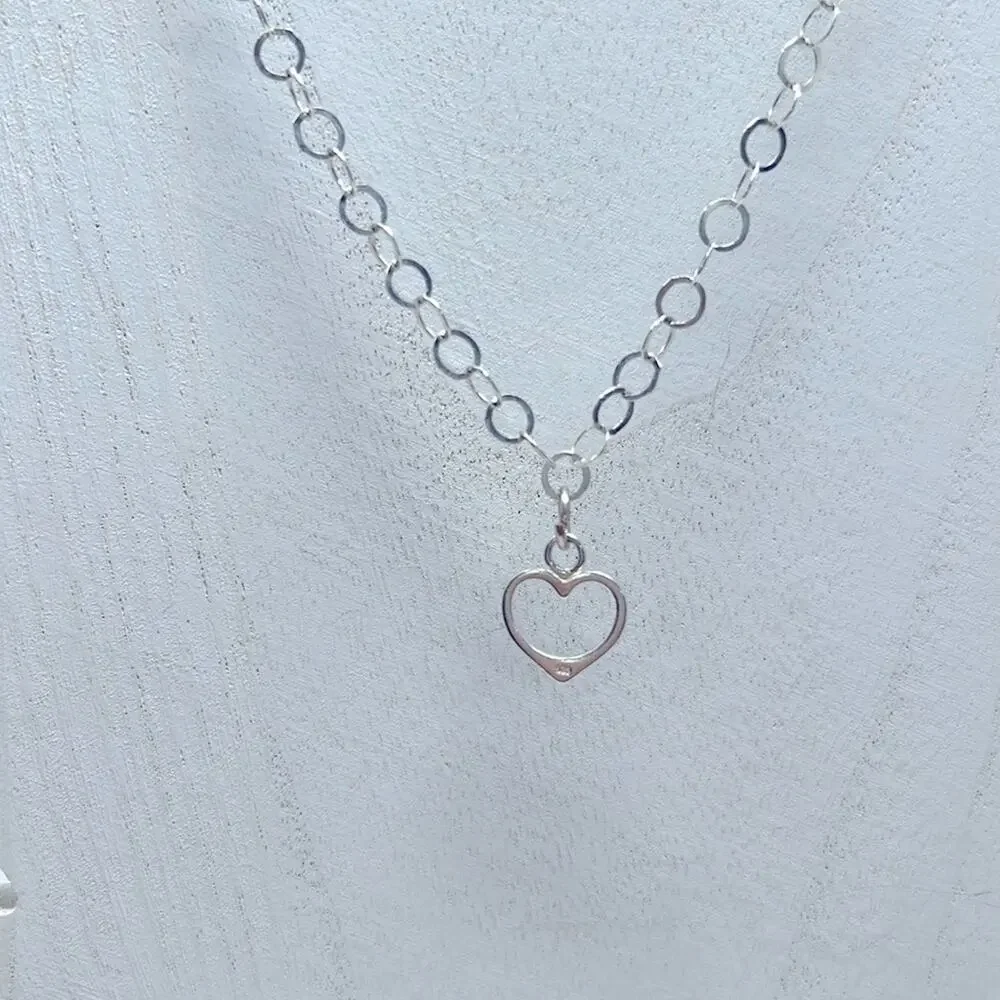 925 Italy Signed FAS Heart Pendant with Circle Chain Link Necklace
